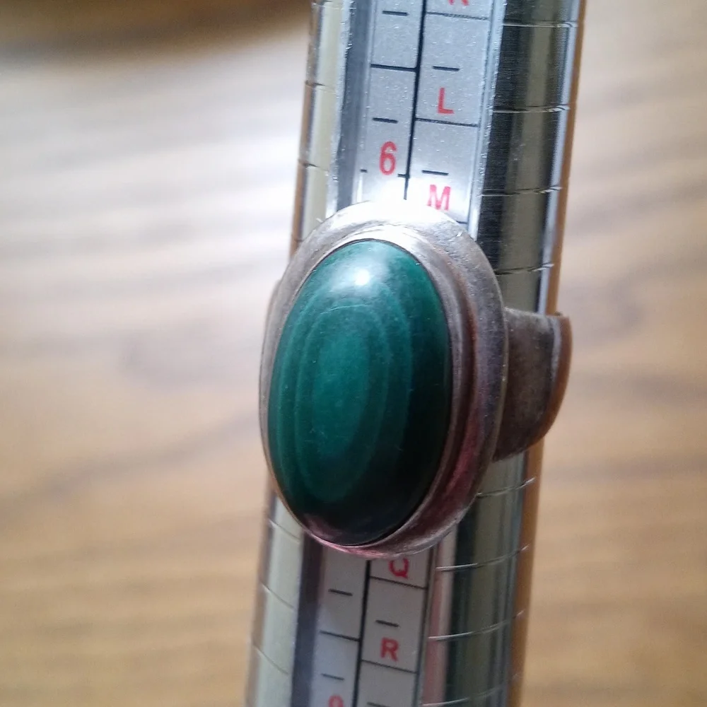 Antique 925 Green Malachite Gemstone Ring Sterling Silver From India *Unique